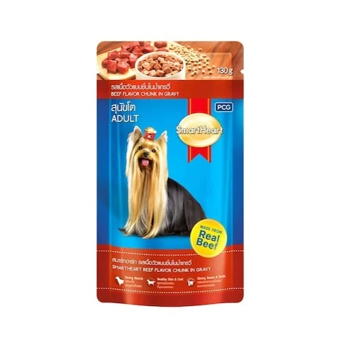 Smartheart Pouch Dog Food Beef Chunk In Gravy 130 gm