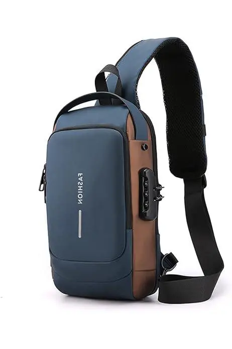 Fasion Shoulder Bag USB Lock Blue Brown Color 16*32 cm - view 3