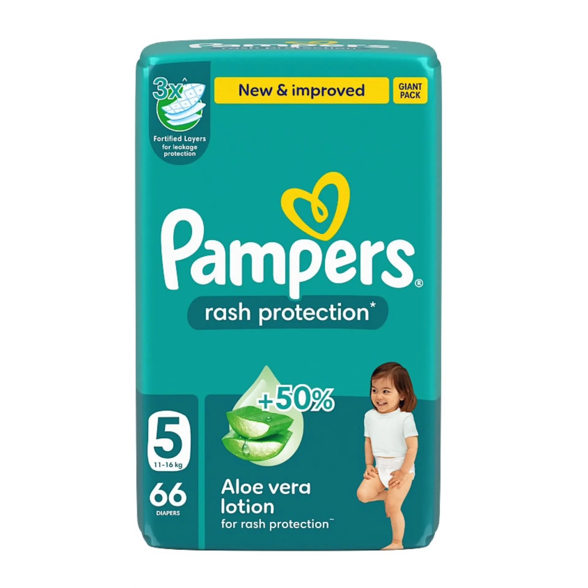 Pampers Diapers Rash Protection Taped Size 5 Aloe Vera Lotion 66 Diapers  - view 2