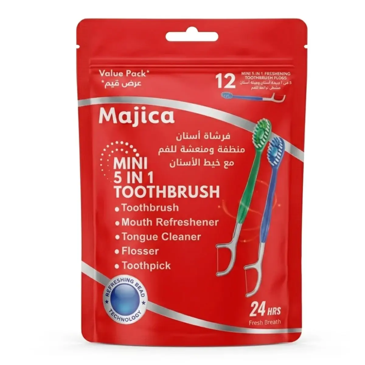 Majica 5 In 1 Toothbrush With Dental Floss 12 pcs - view 1