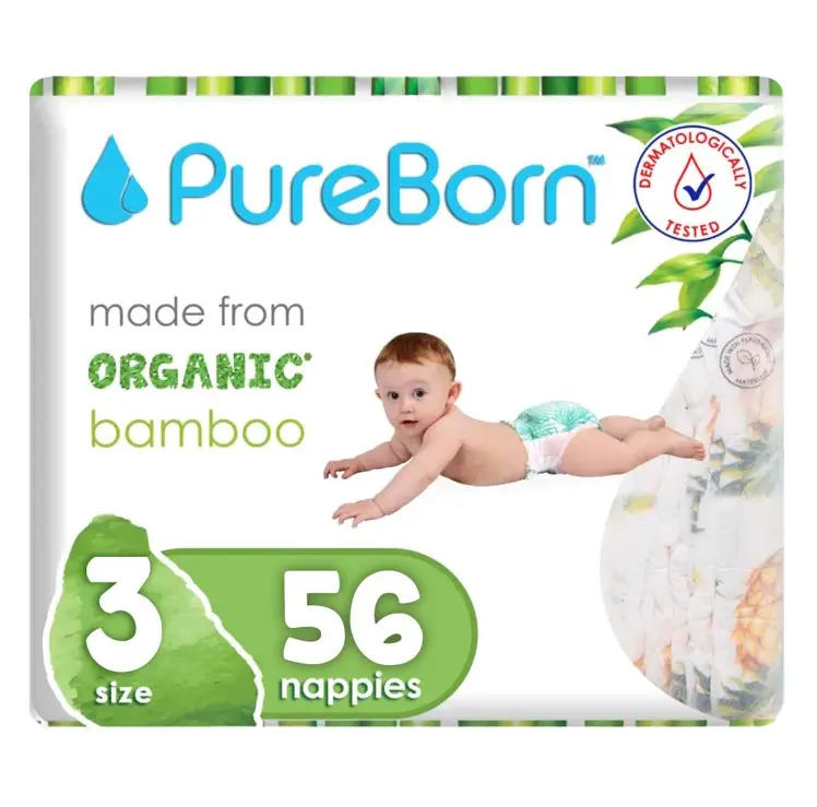 Pure Born Organic Bamboo Diaper Size3 56Count - view 1