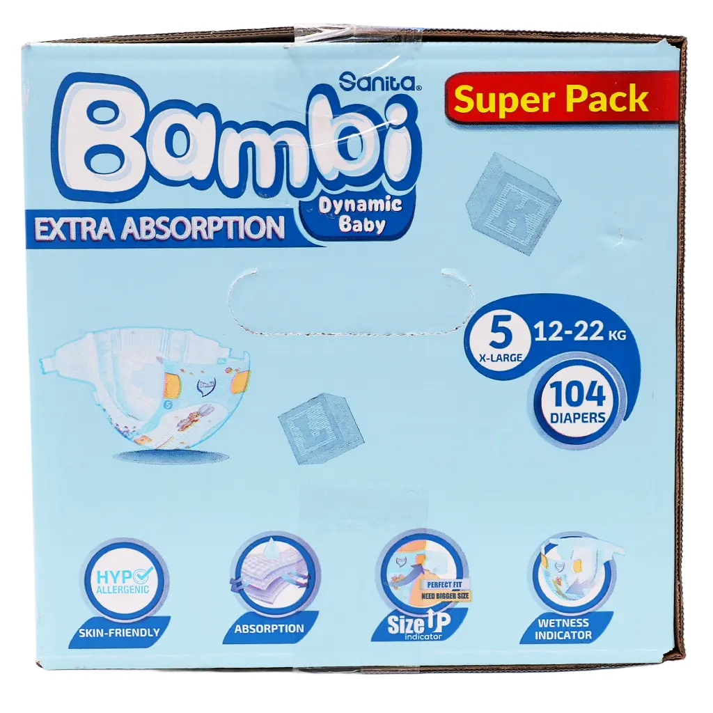 Sanita Bambi Baby Diapers Super Pack Size 5 X Large 12-22 KG 104 Diapers - view 5