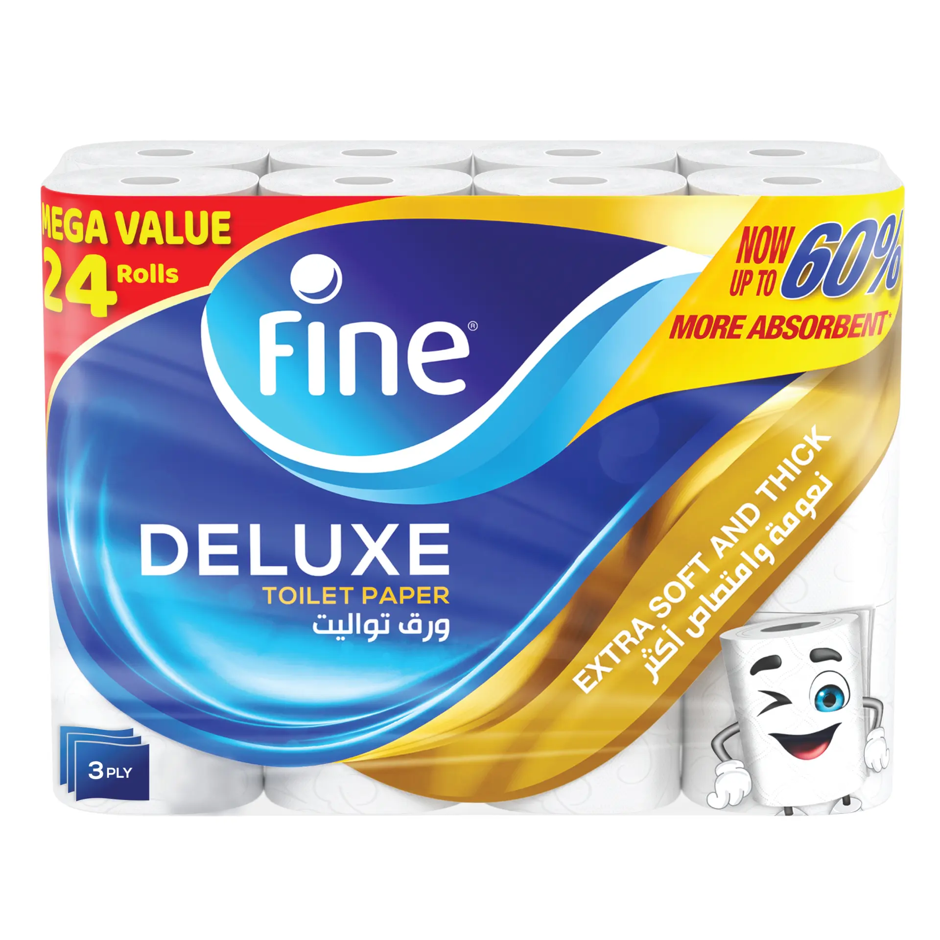 Fine Deluxe Toilet Paper Tissue 140 Sheets 3ply Pack 24 Rolls - view 7