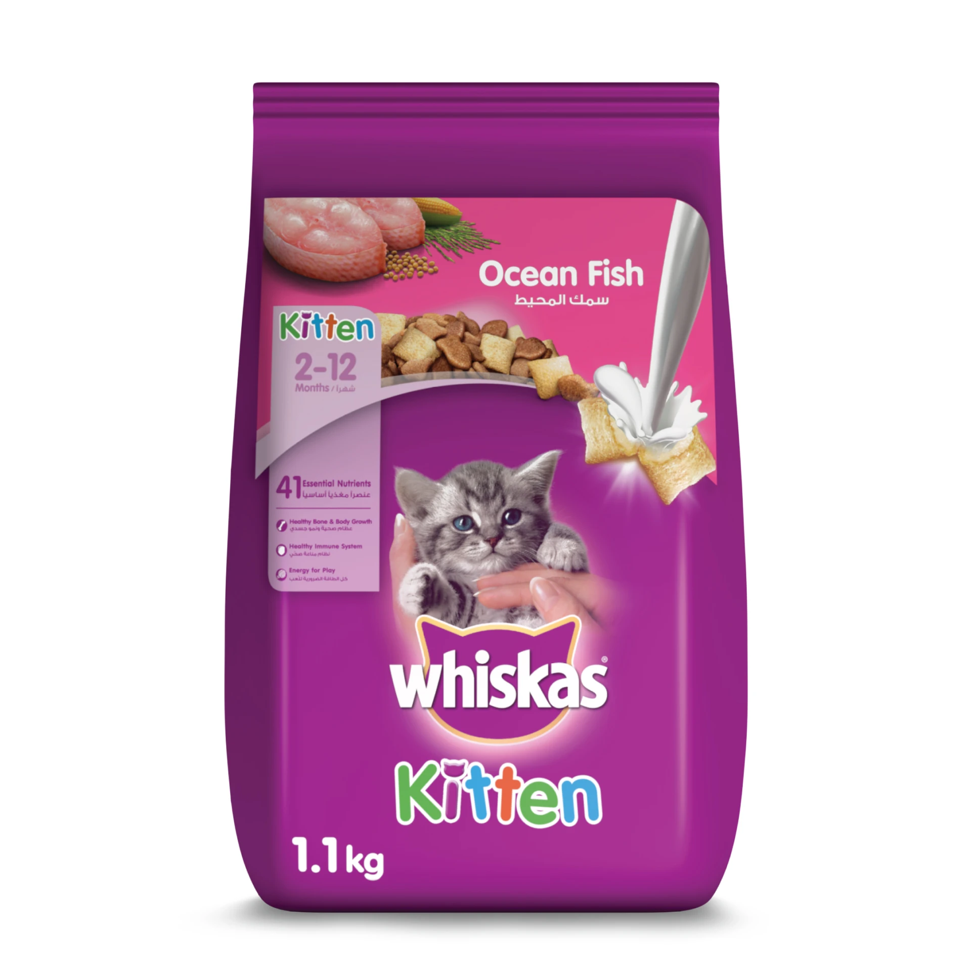 Whiskas Kitten Ocean Fish Flavor with Milk Dry Food for Kittens 1.1kg Bag