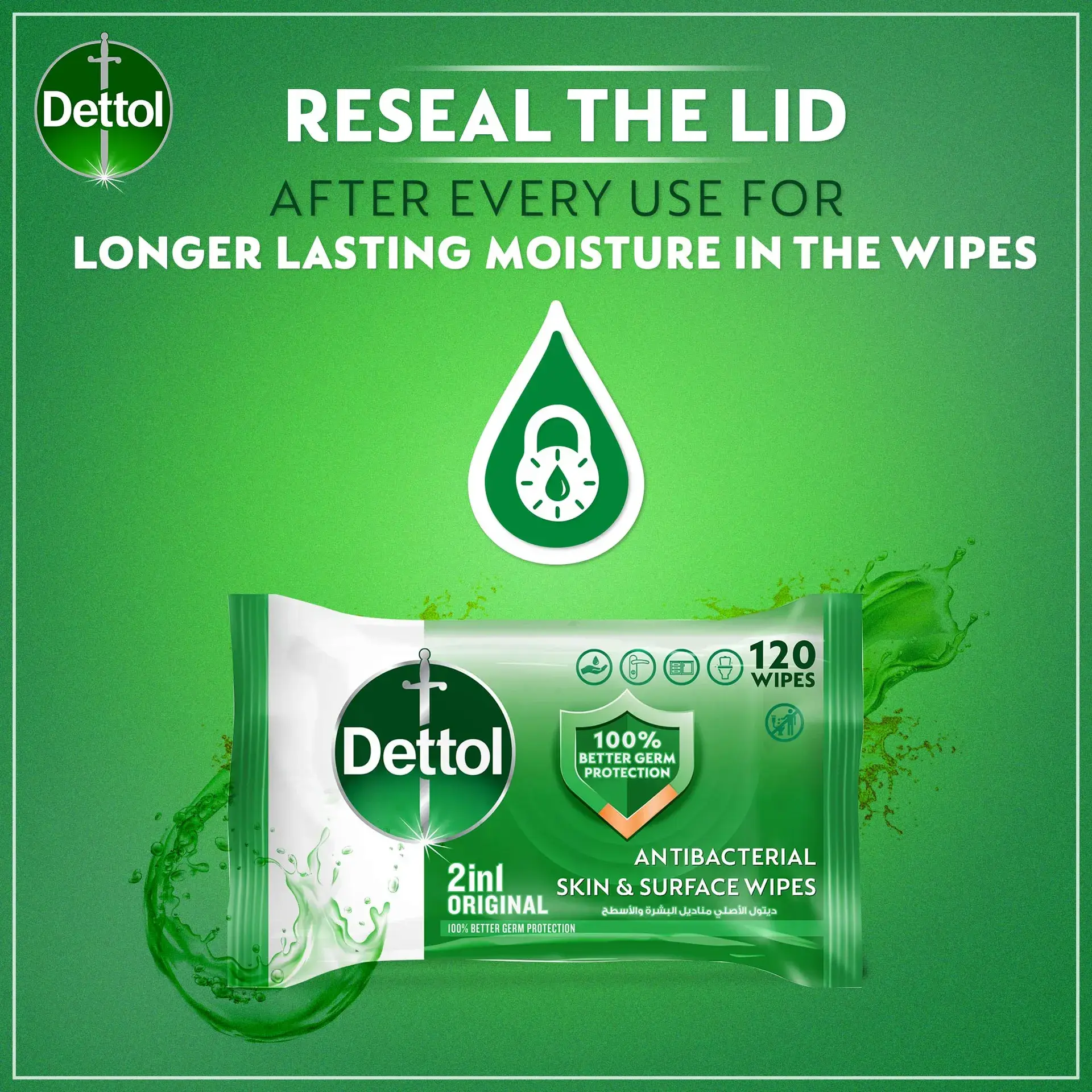 Dettol 2In1 Original Wet Wipes 120'S - view 3