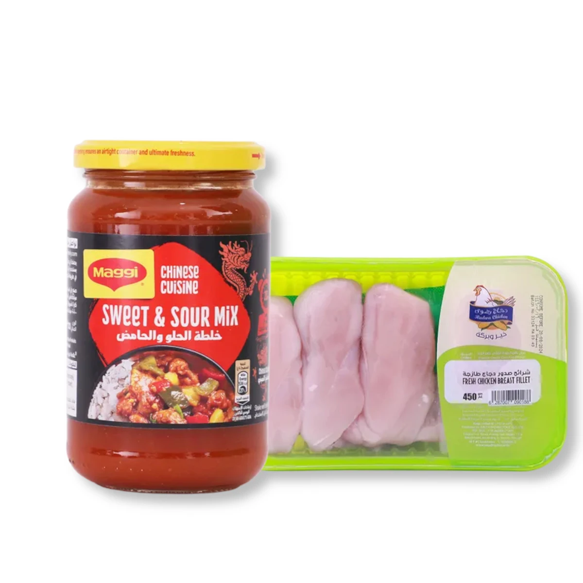 Maggi Sweet And Sour Sauce 355 gm & Radwa Fresh chicken breast fillet 450 gm