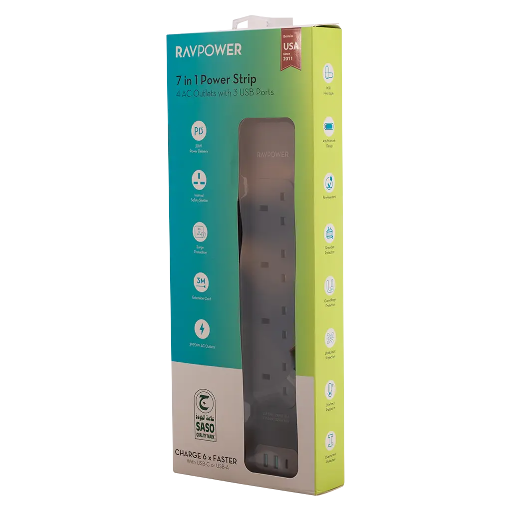 Ravpower Extension Cable  4 Sockets 2 USB Ports 1 Type C  3 m - view 2