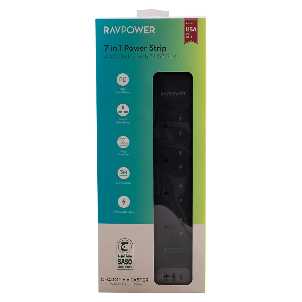Ravpower Extension Cable  4 Sockets 2 USB Ports 1 Type C  3 m - view 3