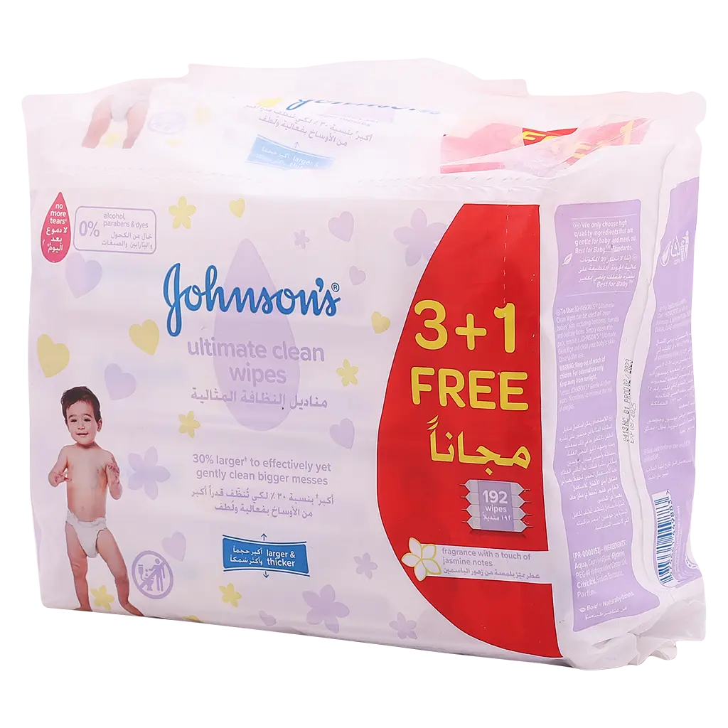 Johnson's Baby Wipes Ultimate Clean 192 Wipes Pack 3 pcs 1 free - view 2