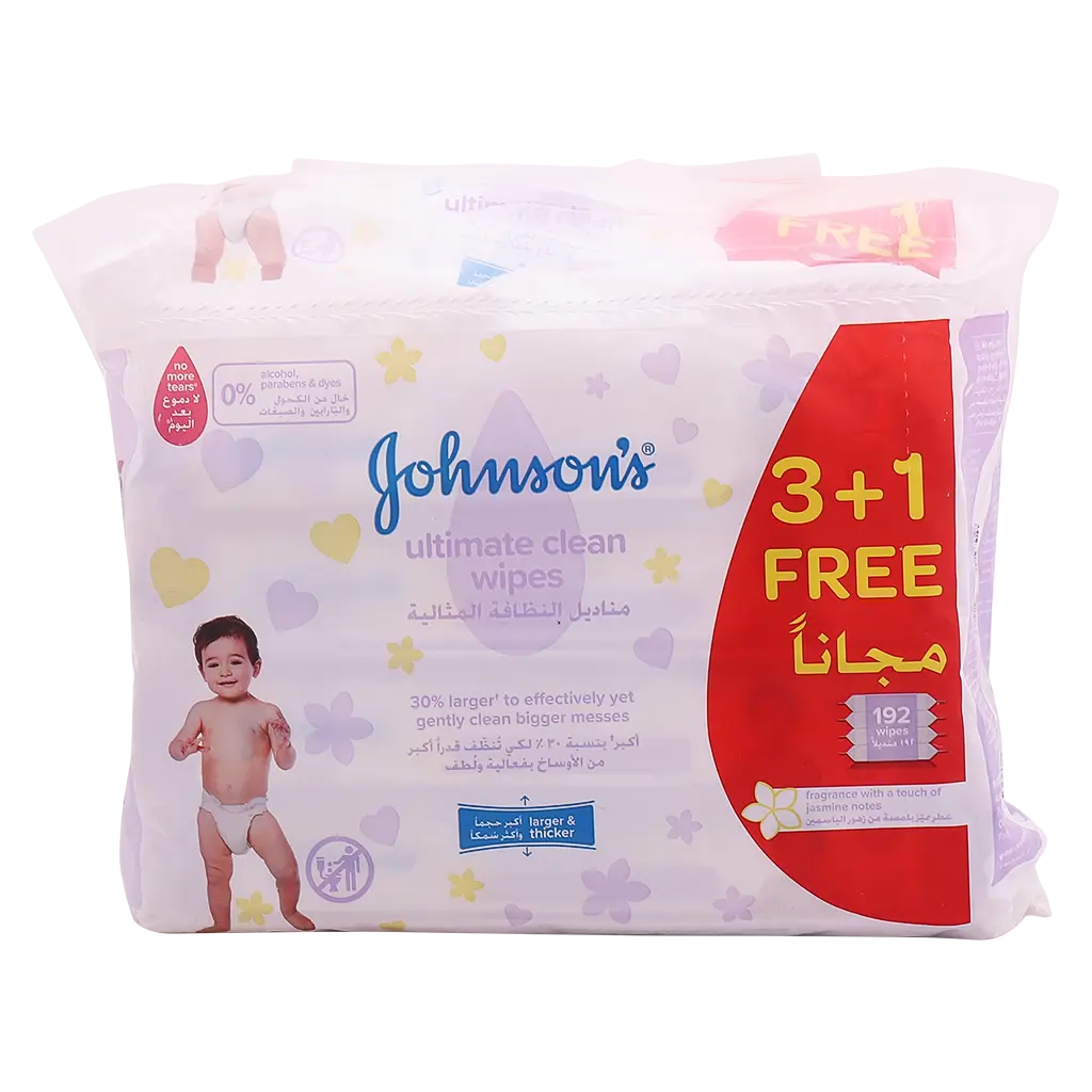 Johnson's Baby Wipes Ultimate Clean 192 Wipes Pack 3 pcs 1 free - view 3