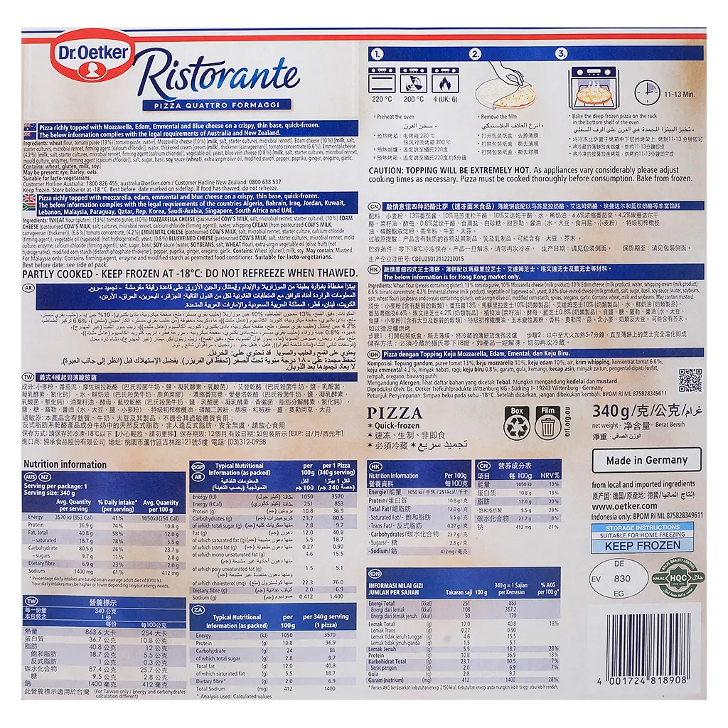 Dr. Oetker Pizza Quattro Formagrgri Frozen With Four Cheeses 340 gm - view 4