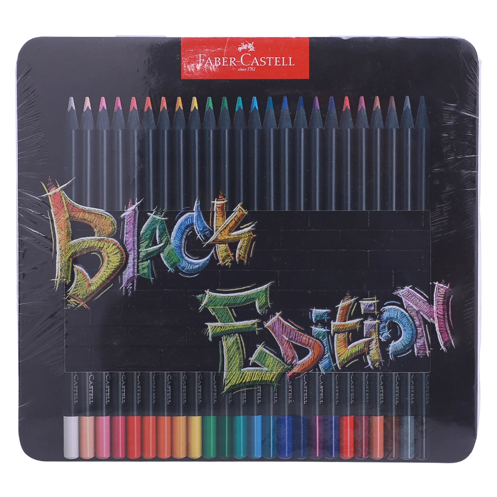 Faber Castell Colour Pencils Black Edition Flat Tin of 24 Color