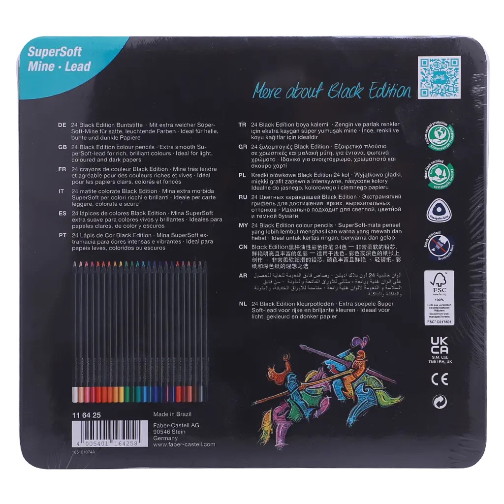 Faber Castell Colour Pencils Black Edition Flat Tin of 24 Color - view 2