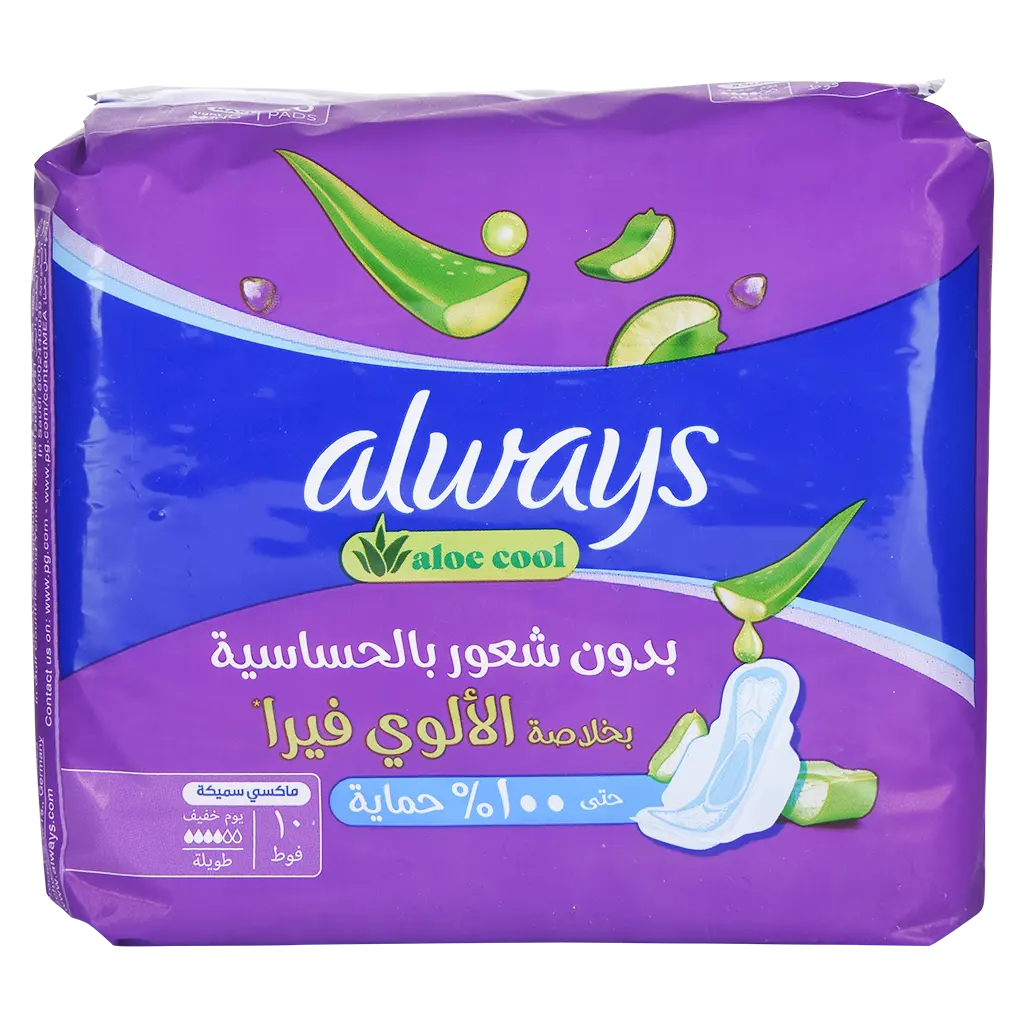 Always Aloe Cool Pads for Light Days Long Maxi Thick with Wings 10 Pads - view 2