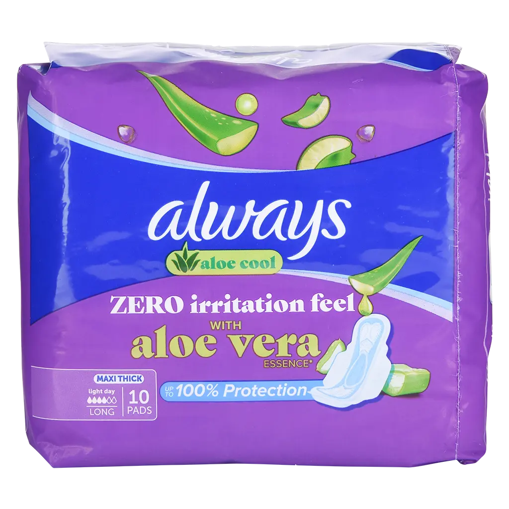 Always Aloe Cool Pads for Light Days Long Maxi Thick with Wings 10 Pads - view 3