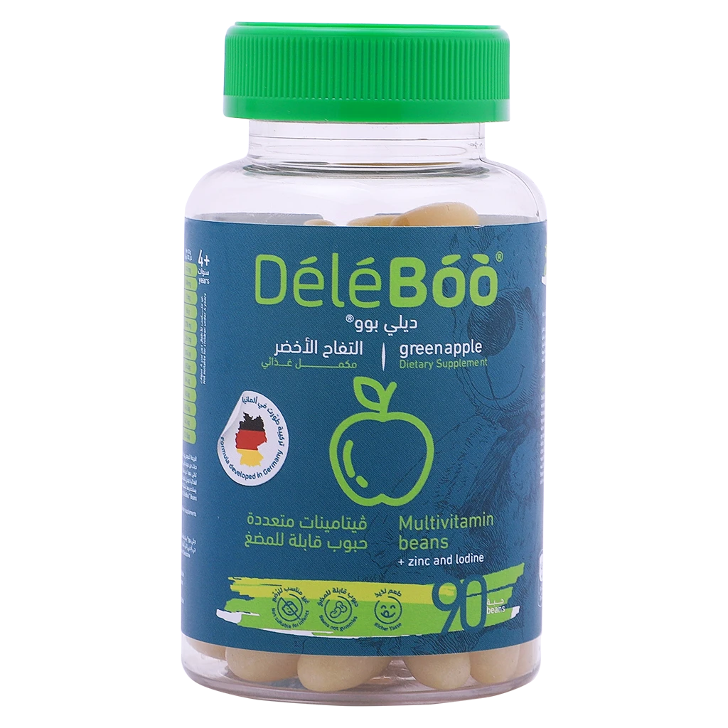 Deleboo Multivitamin Beans  Zinc & Iodine Green Apple Flavor  90 Pcs