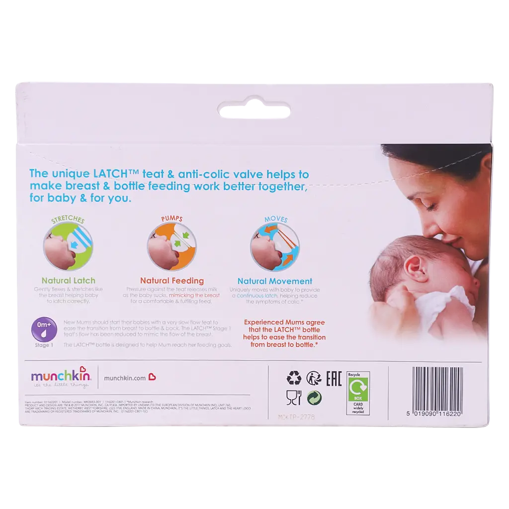 Munchkin Latch Bottle Natural Movement Teat 4oz 3 pcs - view 3