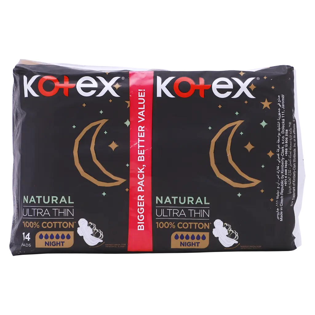 Kotex Natural Ultra Thin 100% Cotton Night 14'S - view 3