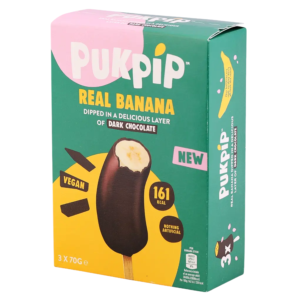 Pukpip Frozen Banana Stick Dipped in Dark Chocolate Coating 3 Pcs 70 gm - view 1