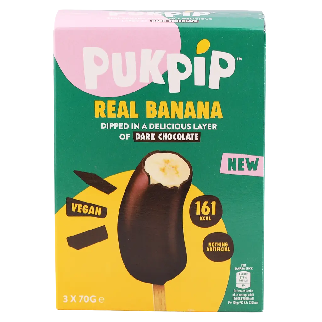 Pukpip Frozen Banana Stick Dipped in Dark Chocolate Coating 3 Pcs 70 gm - view 2