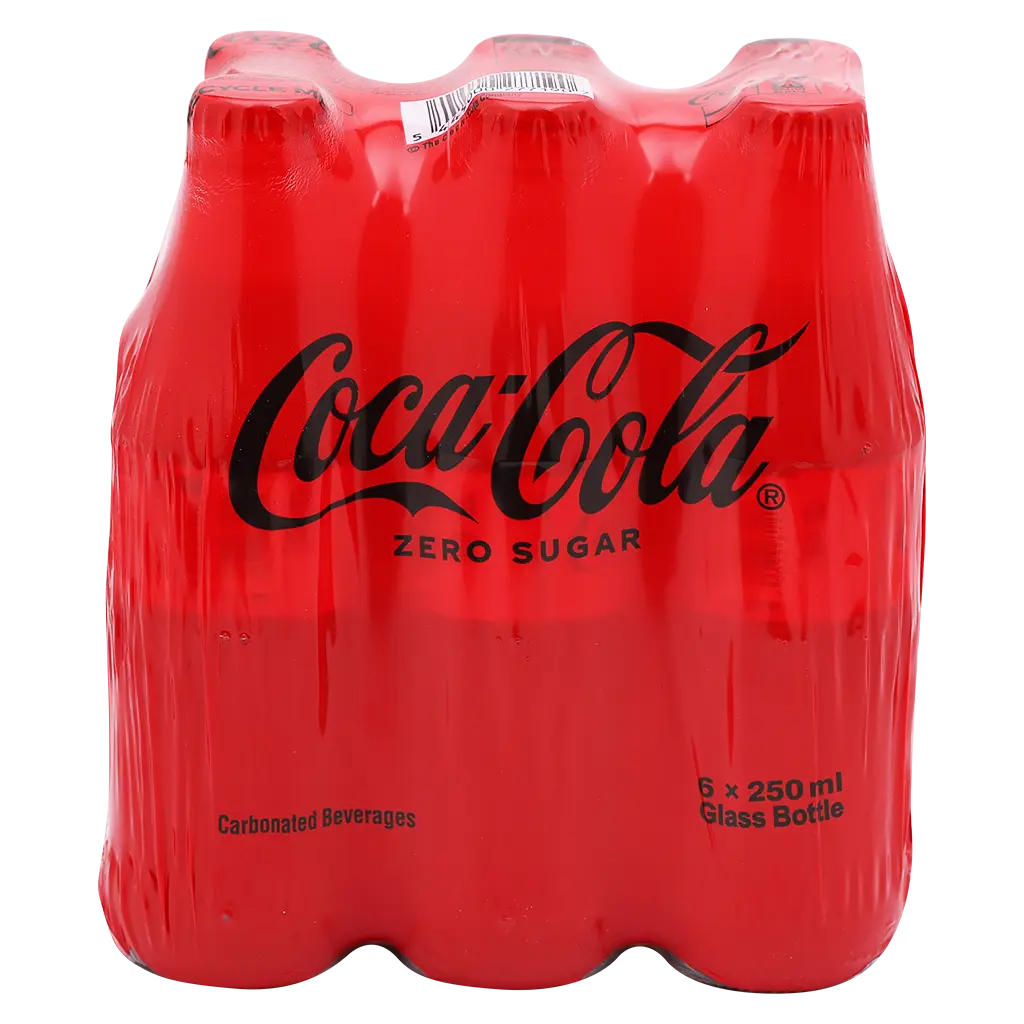 Coca Cola Zero Soft Drink Glass Bottle Carton 6 x 250ml  - view 5