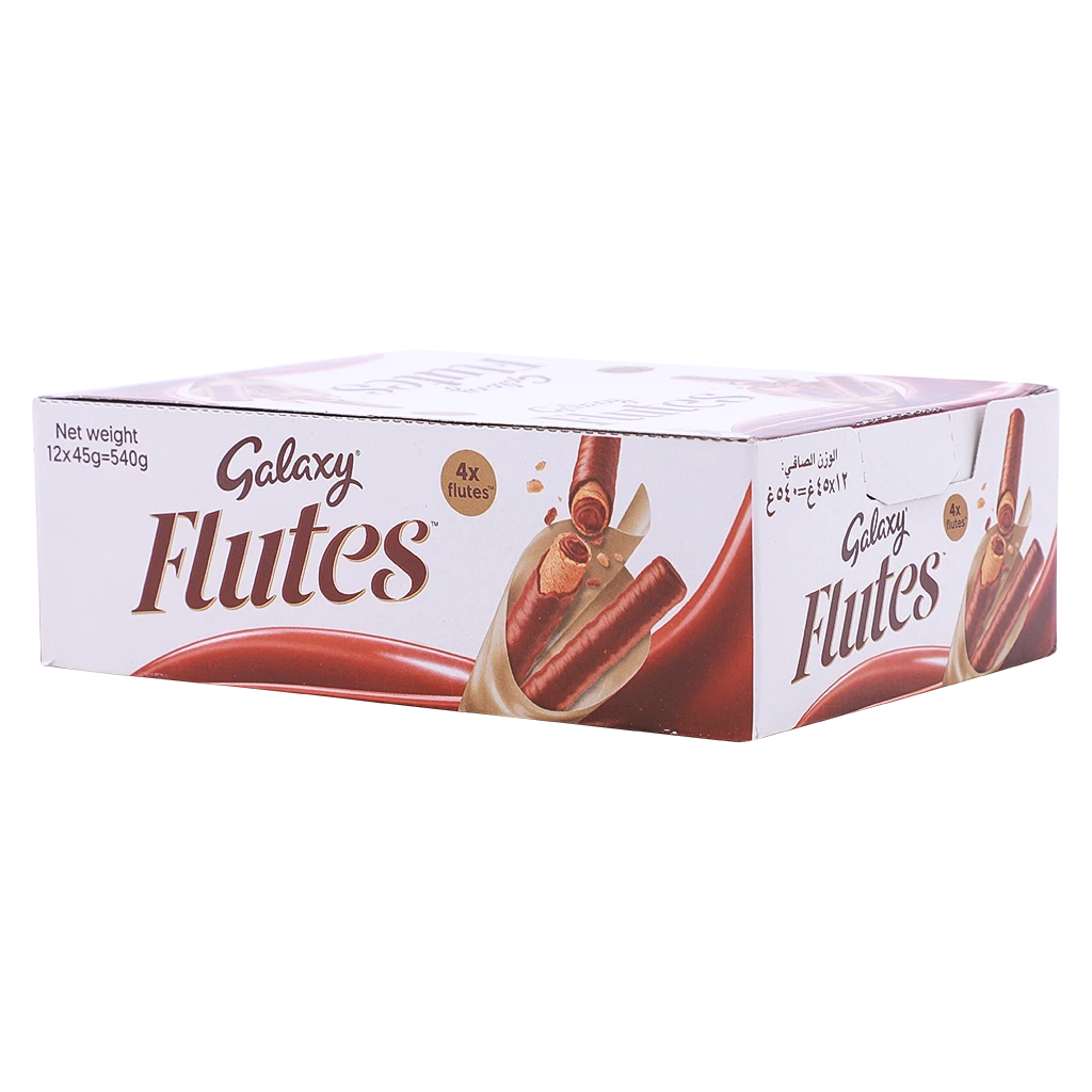 Galaxy Flutes Wafer With Chocolate 4 Fingers Box 12 Pcs 45 gm