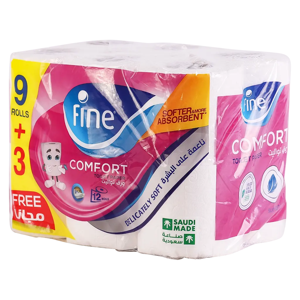 Fine Comfort Toilet Paper Tissue 180 Sheets 2Ply Pack 12 Rolls - view 1