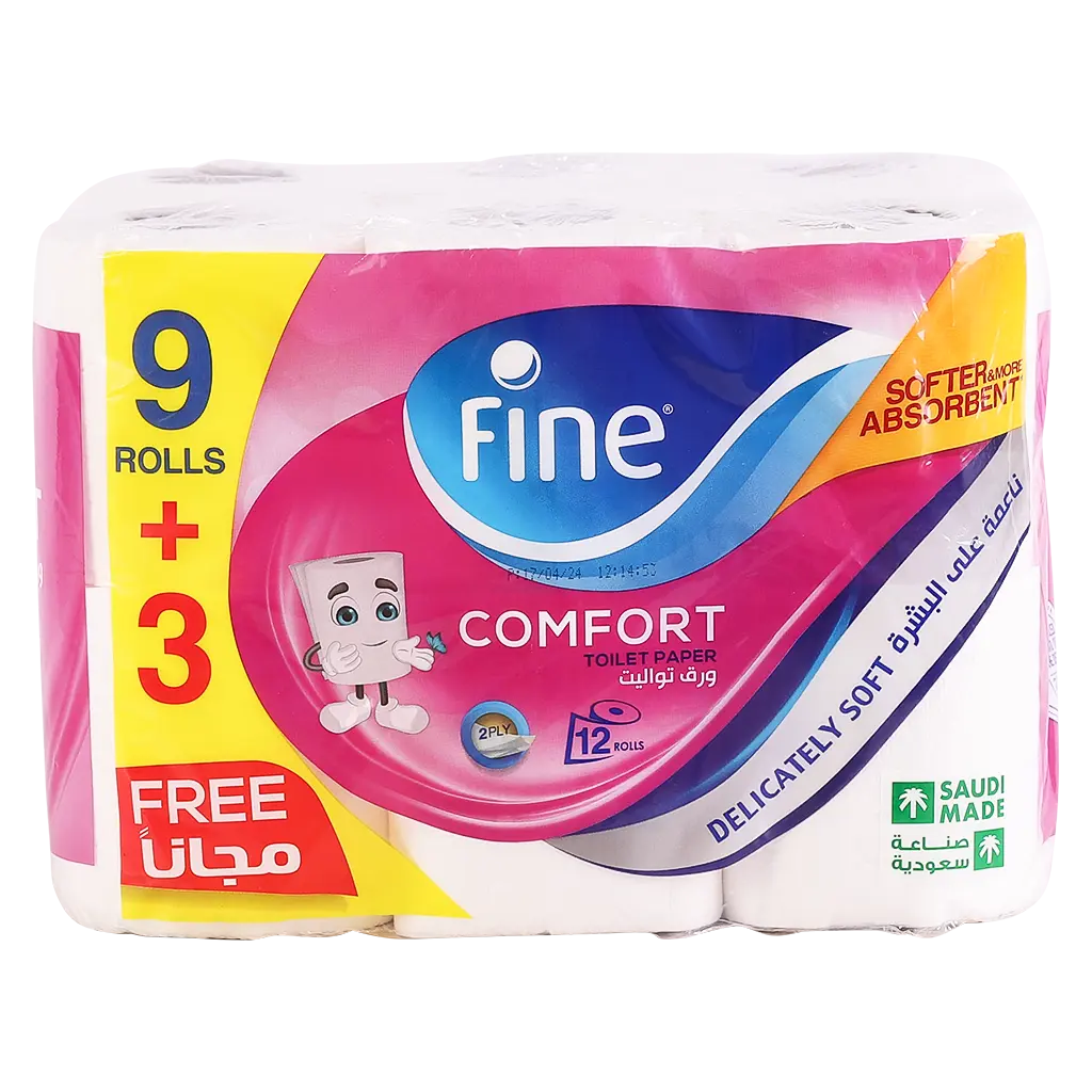 Fine Comfort Toilet Paper Tissue 180 Sheets 2Ply Pack 12 Rolls - view 2