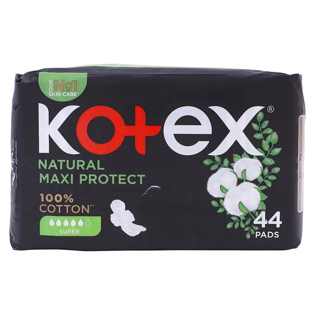 Kotex Natural Maxi Protect Thick Pads, 100% Cotton Pad, Super Size with Wings, 44 Sanitary Pads - view 3