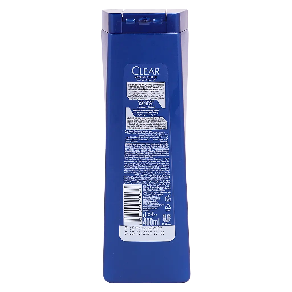 Clear Hair Shampoo Anti Dandruff For Men Cool Sport 400 ml - view 3