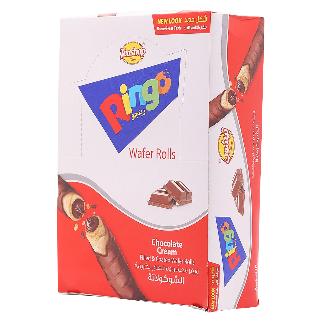 Teashop Ringo Wafer Rolls Filled & Coated Chocolate Cream Box 12 x 24gr 