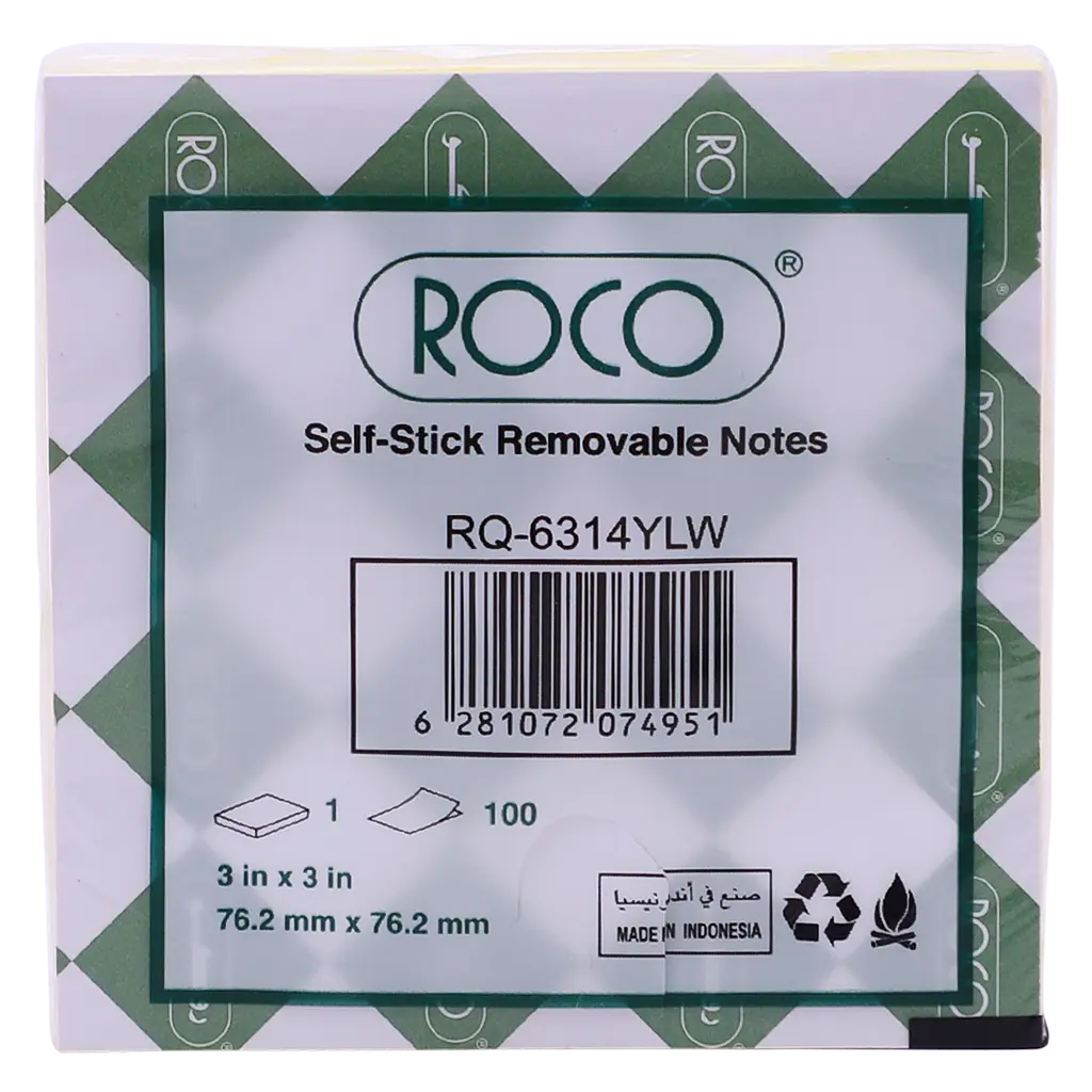 Roco Standard Self Stick Notes 3 in 3 100 Notes Yellow - view 2