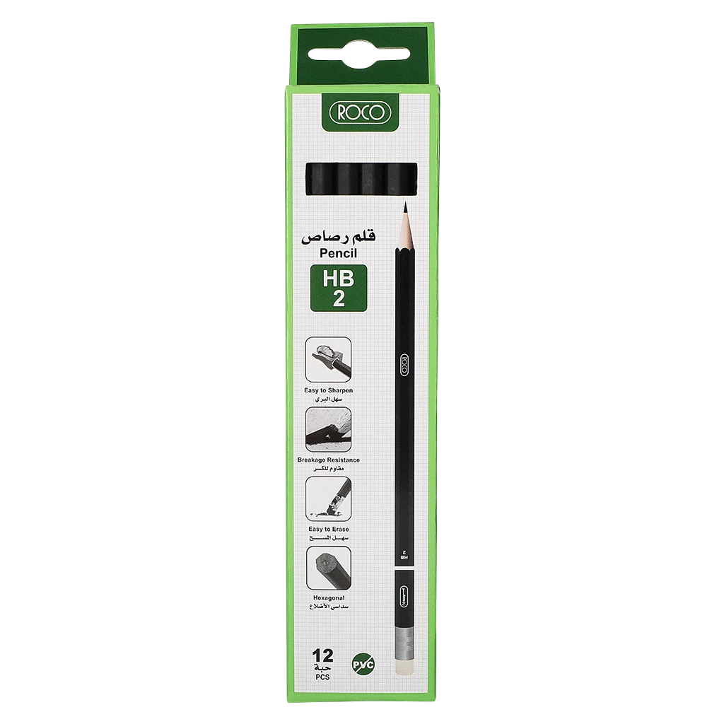 Roco Pencil With Eraser HB Black 12 Pcs