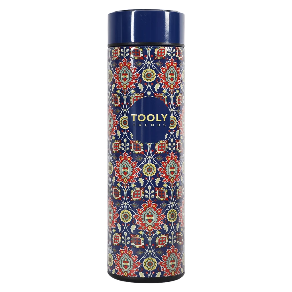 Tooly Water Bottle  Stainless Steel Blue Flowers Color  500 ml
