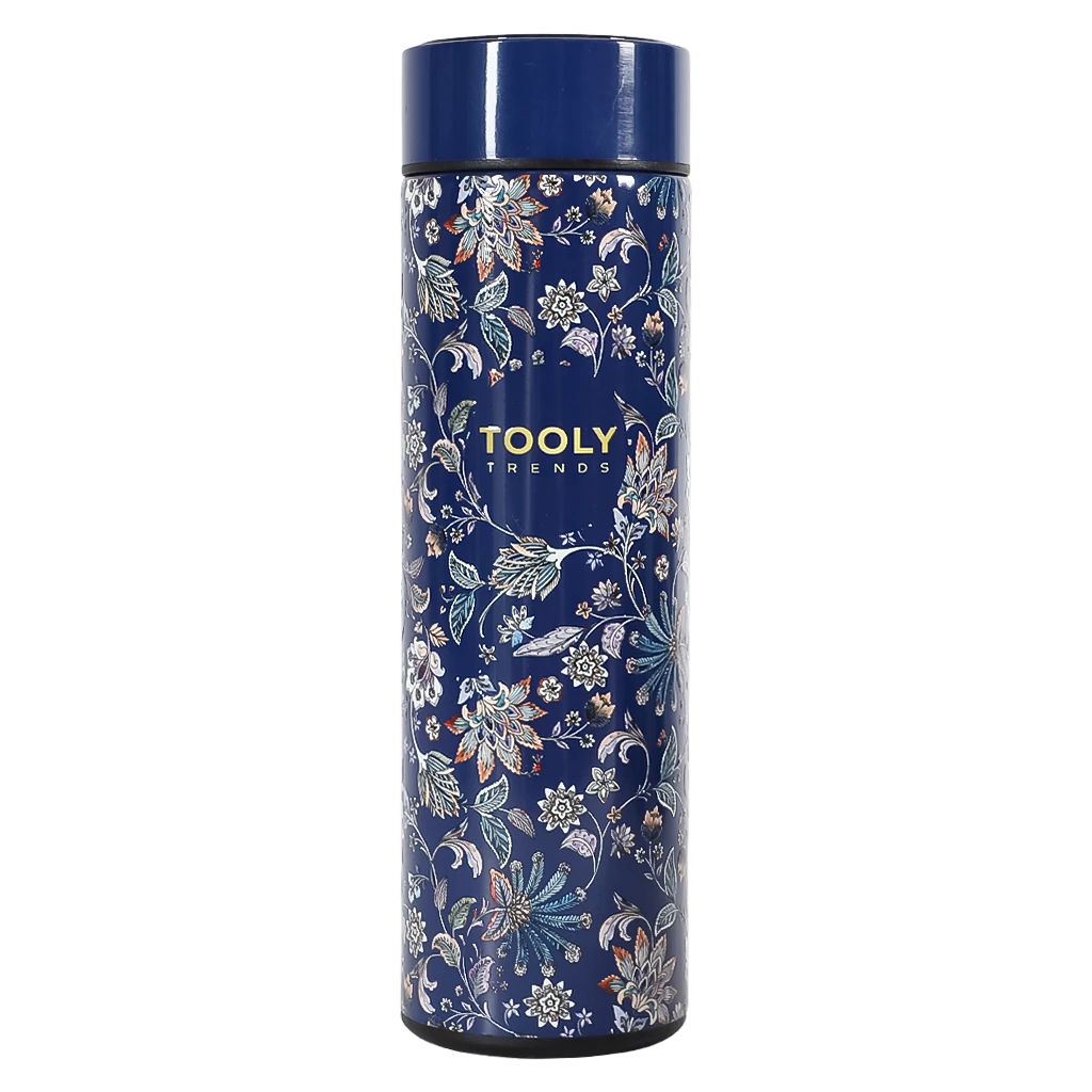 Tooly Water Bottle Stainless Steel Blue Flowers Color 500 ml