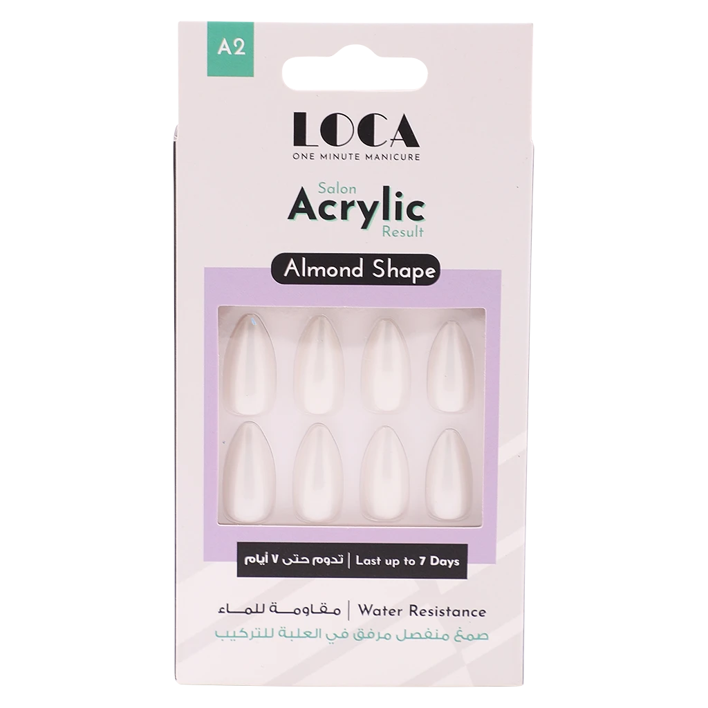Loca Acrylic Nails A2-Almond Shape White Pearl Color