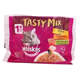 Whiskas Tasty Mix Chicken & Salmon with Seaweed Wet Cat Food 70 gm Pouches Pack of 4 