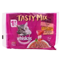 Whiskas Tasty Mix Tuna & Crab Collection in Gravy Wet Cat Food 70 gm Pouches Pack of 4 