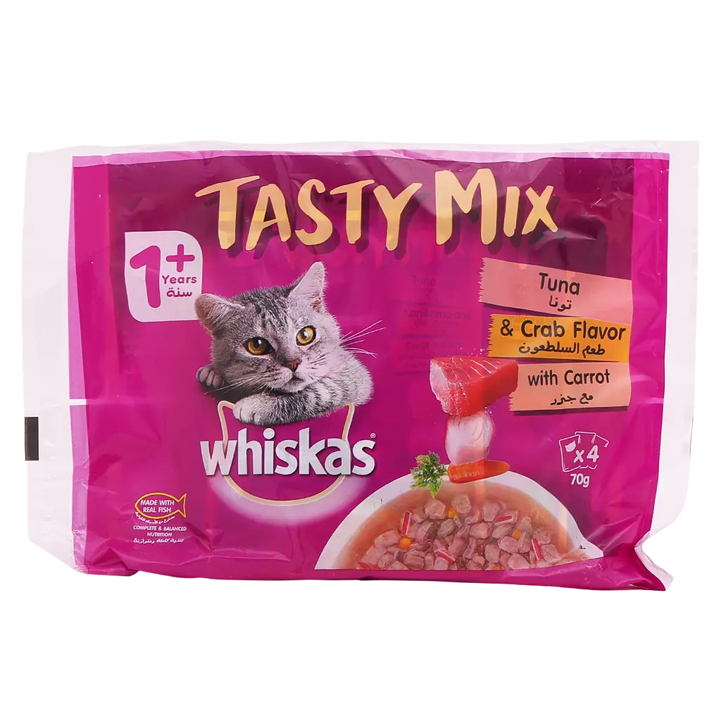 Whiskas Tasty Mix Tuna & Crab Collection in Gravy Wet Cat Food 70 gm Pouches Pack of 4  - view 1