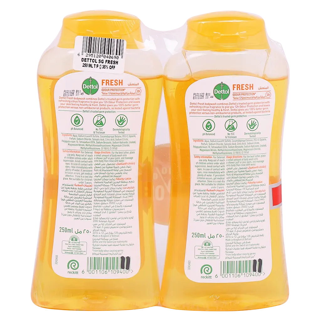 Dettol Fresh Showergel & Bodywash Citrus & Orange Blossom 250ml Pack Of 2 - view 2
