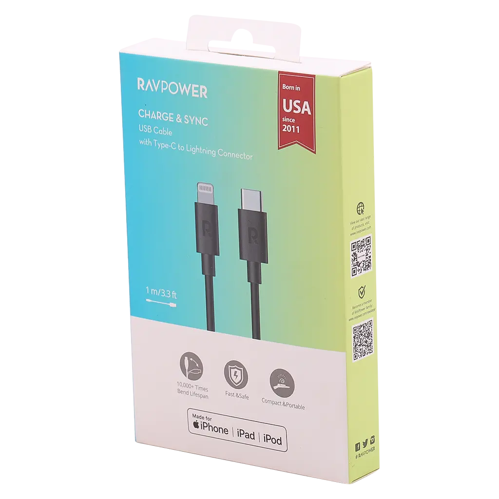 Ravpower Type C Lightning Cable 1M  Black - view 3