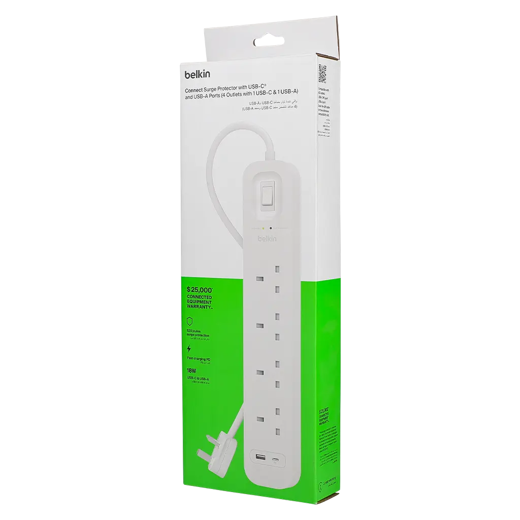 Belkin 4 Outlet Surge Protector 18W Usb-A & Usb-C Ports 2 m - view 2