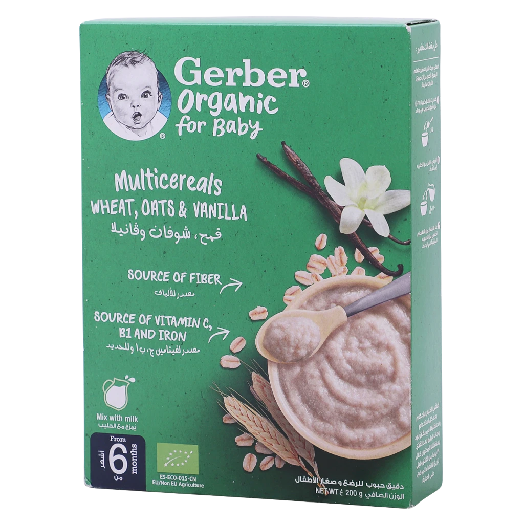 Gerber Organic Infant Cereals Wheat  Oats & Vanilla 200 gm