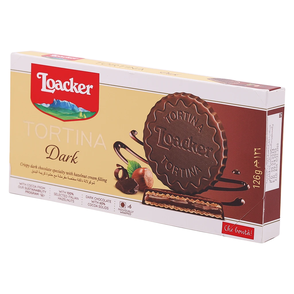 Loacker Tortina Wafer With Dark Chocolate & Hazelnut 126 gm