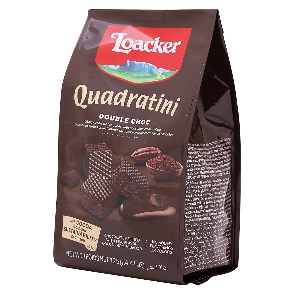 Loacker Quadratini Wafer Double Chocolate 125 gm