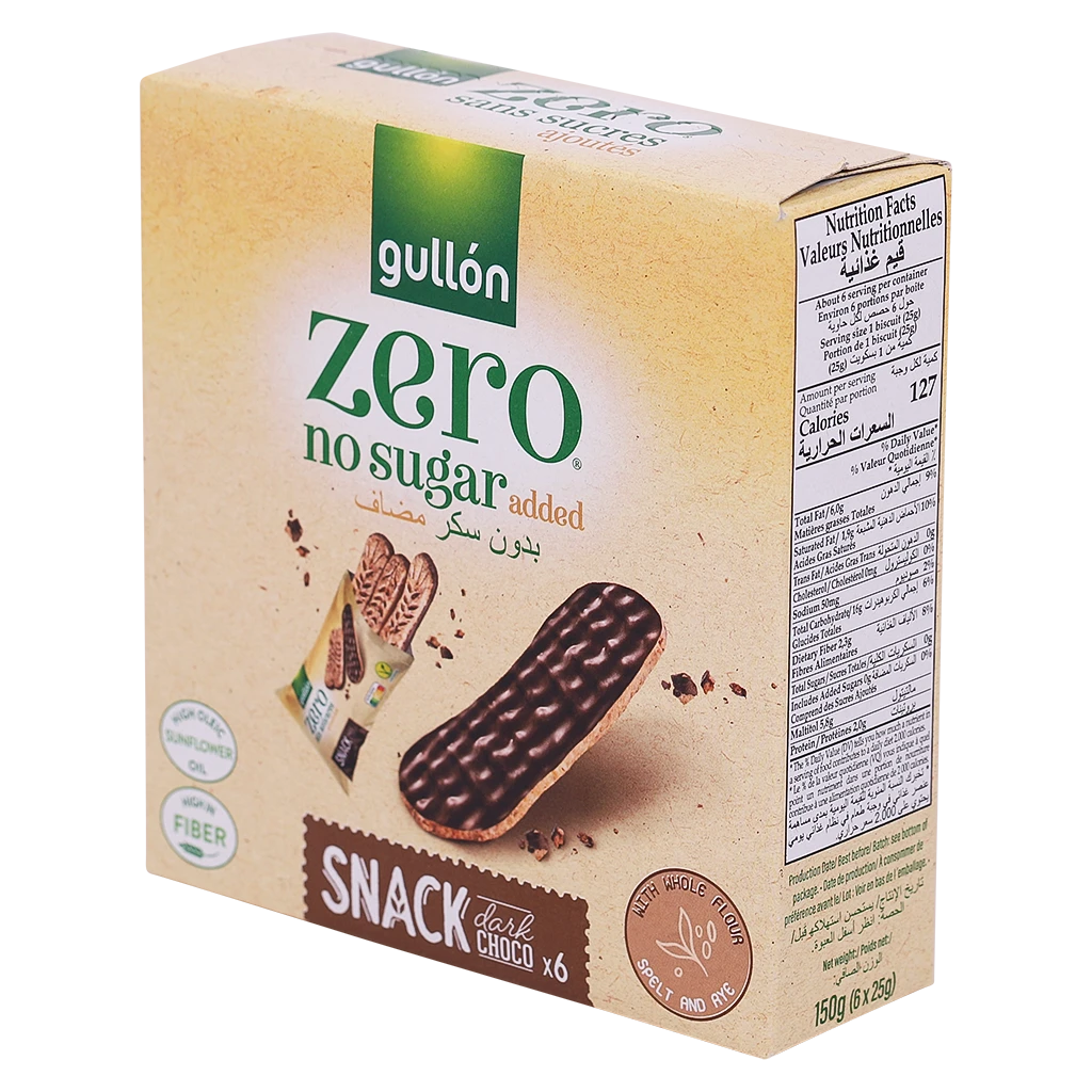 Gullon Zero No Added Sugar Snack Dark Chocolate 150 gm