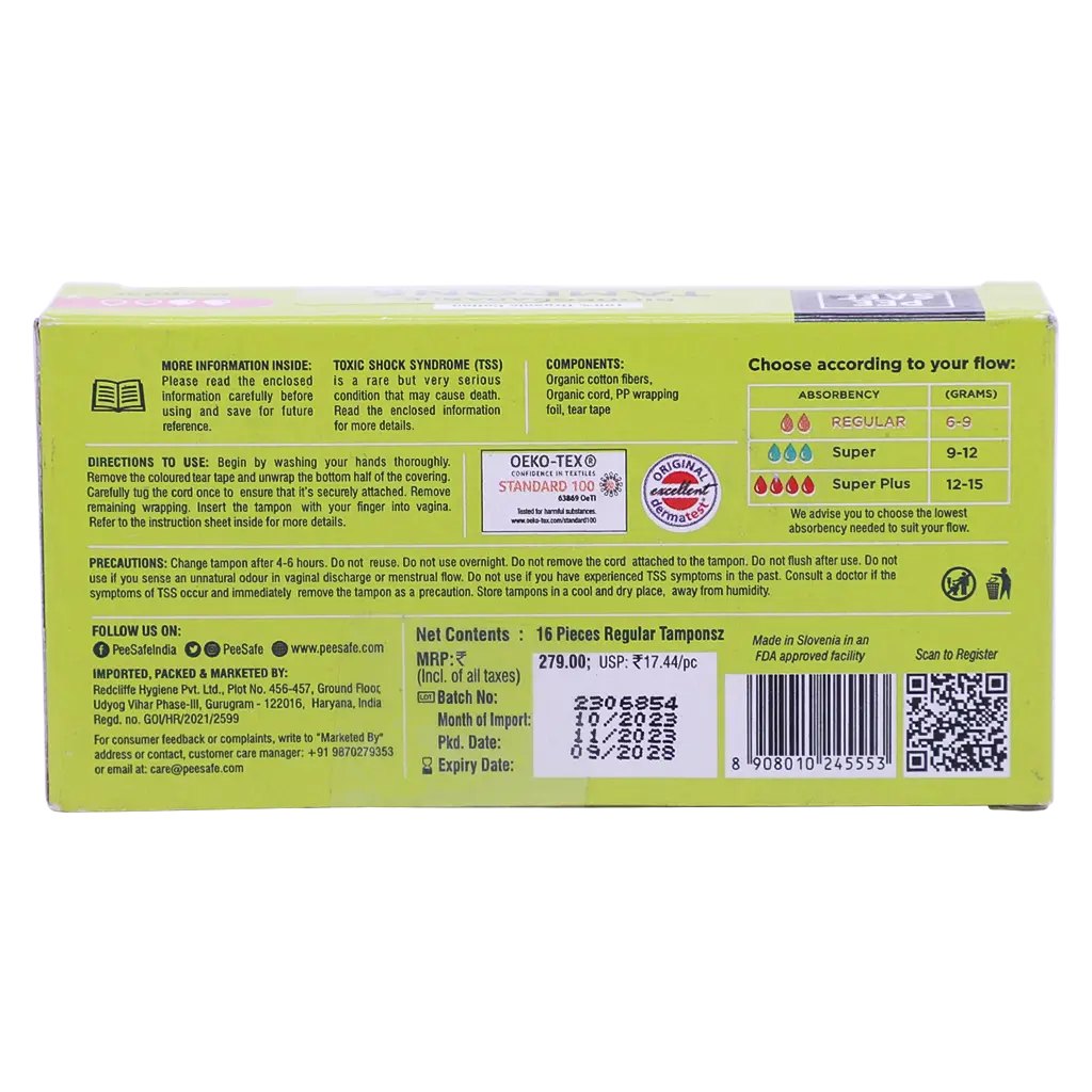PeeSafe 100% Organic Cotton Tampons Regular Size 16 Tampons - view 3