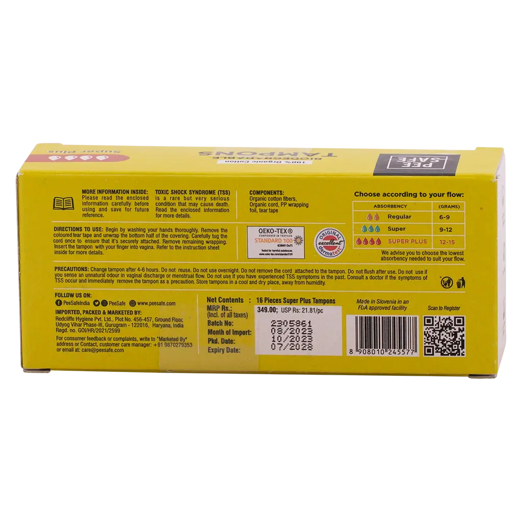 PeeSafe 100% Organic Cotton Tampons Super Plus Size 16 Tampons - view 3