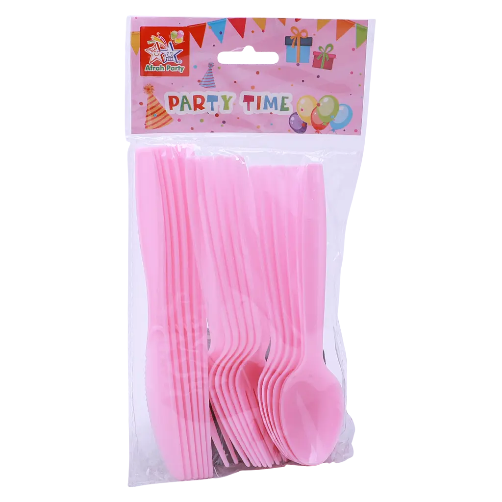 Cutlery Plastic Set Pink Color 18 pcs - view 1