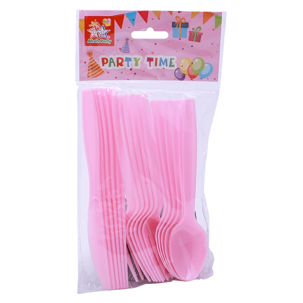 Cutlery Plastic Set Pink Color 18 pcs